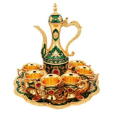 Maxbell Turkish Coffee Set Luxury Art Crafts Drinking Cups Set for Living Room Party Green Gold