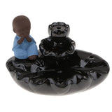 Max Small Monk Figurine Backflow Ceramic Cone Incense Smoke Burner Holder Blue