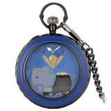 Maxbell Quartz Pocket Watch Musical Movement Retro for Graduation Son Blue Elephant