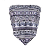 Maxbell Boho Lady Strapless Ethnic Print Tube Top Backless Wrap Tank Vest Black gray
