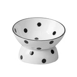 Maxbell 200ml Ceramic Elevated Cat Feeder Bowl Slant Porcelain Pet Cat Dish Anti Slip Black Dot