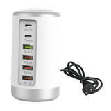 Maxbell Multi 6 Port USB Charging Station Hub Tower Desktop Phone Charger Organizer White