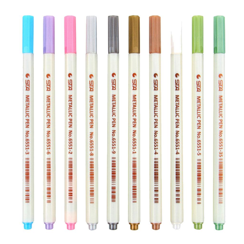 Maxbell 10PCS/Set of Metallic Markers Glitter DIY Art Paint Pens Set for Card Making