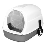 Maxbell Hooded Cat Litter Box Enclosed and Covered Cat Toilet Durable Pet Litter Box Gray