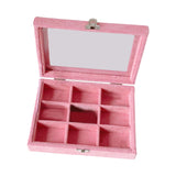 Maxbell Pink Transparent Lid Velvet Jewelry Tray Rings Earrings Storage Box 9 Grids