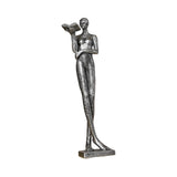 Maxbell Book Reader Statue Humanoid Figurines for Housewarming Bookshelf Living Room Antique Argent