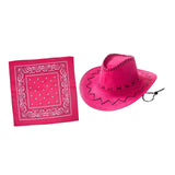 Maxbell Cowgirl Cap with Bandana Set Wind Lanyard Cowboy Hat for Party Celebration Dark Pink