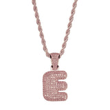 Maxbell 18k Hip Hop Letter E Micro Zircon Pendant Twist Chain Necklace Rose Gold