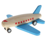 Maxbell Mini Wooden Pull Back Airplane  Friction Powered Toy for Kids Gift Blue Wing