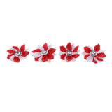 Maxbell 4pcs silk satin ribbon rhinestone flowers diamante floret Red and White