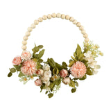 Maxbell Artificial Flower Wreath Garland Door Hanging Wooden Beads Hoop Decor Pink