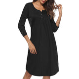 Maxbell Women's 3/4 Sleeve Casual Loose Buttons Pleated Tops Blouse Dress S Black