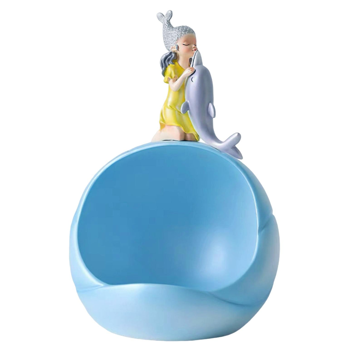 Maxbell Girl Dolphin Storage Bowl Statue Container for Living Room Decor Blue