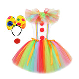 Maxbell Child Girl Clown Costume Mesh Tutu Dress Outfits with Headband Handmade Size XL