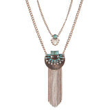 Maxbell 1pc Retro Pop Crystal Turquoise Tassel Sweater Chain Necklace Jewelry Golden