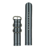 Maxbell Black Gray Strip Nylon Strap Stainless Steel 3-ring Buckle Wristband 22mm