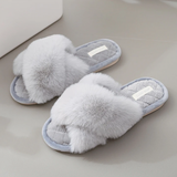 Maxbell Women Slippers Winter Warm Faux Fur Indoor Flip Flop - Gray