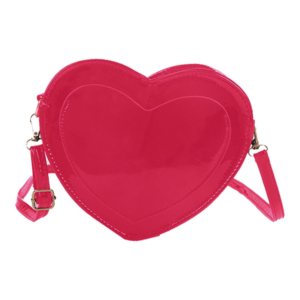 Maxbell Love Heart Shape Shoulder Bag Pure Color Glossy PU Leather for Ladies Girls Rose Red