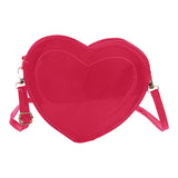 Maxbell Love Heart Shape Shoulder Bag Pure Color Glossy PU Leather for Ladies Girls Rose Red