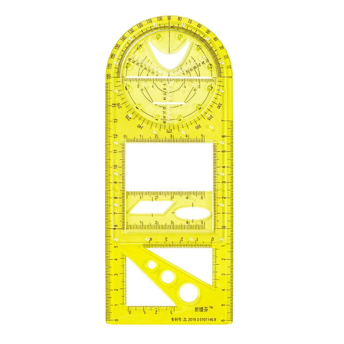 Maxbell Multifunctional Geometric Ruler Supplies Office Mathematics Drawing Template Yellow High