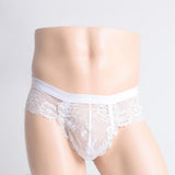 Maxbell Sexy Men sheer Lace See Through Panties Briefs Underwear Lingerie White