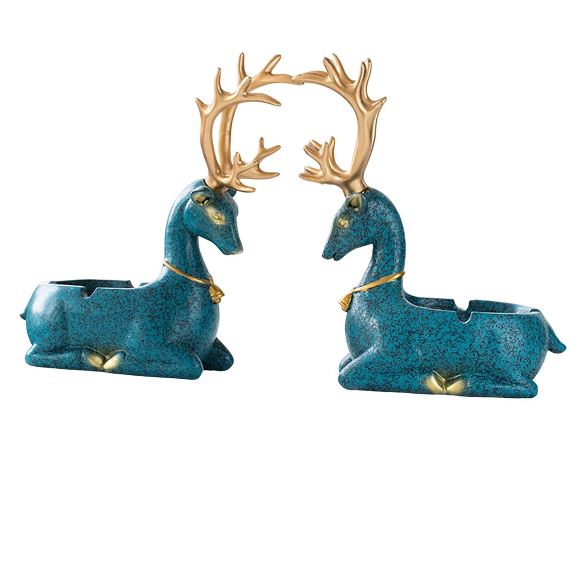 Maxbell Couple Deer Statue Ashtray Animal Statue Crafts Resin for Office Home Cafe Blue