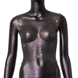 Maxbell Mesh Crop Sleeveless Hollow Out for Festival Rave Dance Summer Black AB V Neck