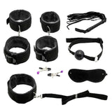 Maxbell Couples Under Bed Restraint Strap with Fur Hand&Anklecuffs & Ball Gag Black