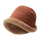 Maxbell Autumn Winter Bucket Hat Fisherman Cap Fashion Warm Comfortable Solid Color Brick red