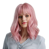Max Maxb 14'' Fashion Pink Women Wavy Wig Synthetic Cosplay Anime Bob Wigs with Bangs