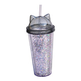 Maxbell Sequins Double Wall Tumbler Flash Powder Cup with Straw & Lid Black