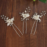 Max 3Pcs Bridal Wedding Leaf Crystal Hair Pins Hair Accessories Headpiece Silver