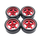 Maxbell 4x Wheel Rim and Rubber Tires Set 1:28 RC Electric Touring Car Parts red