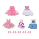 Maxbell 5 Set 16cm/6inch Mini Doll Dress Skirt Shoes Suit DIY Dress up Accessory