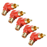 Maxbell RCA Right Angle Male to Female Adaptor Connector AV Audio/Video Cable Joint Coupler Pack of 5pcs Red