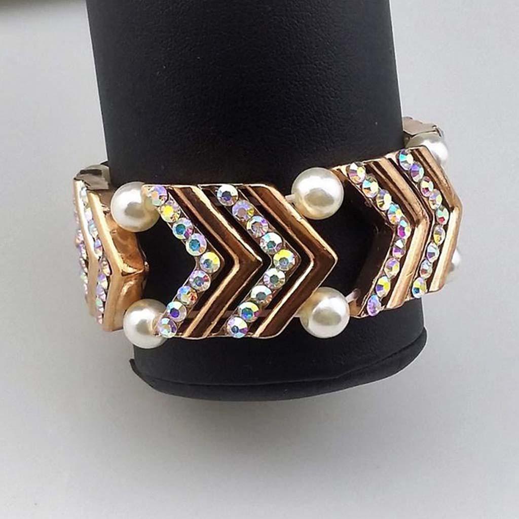 Maxbell Elegant Wedding Bridal Stretch Clear Rhinestone Bracelet Bangle  Rose Gold