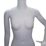 Maxbell Mesh Crop Sleeveless Hollow Out for Festival Rave Dance Summer White V Neck