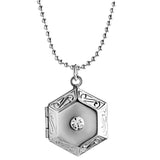 Max Vintage Openable Hexagon Pendant Photo Frame Locket Necklace Jewelry Silver