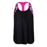 Maxbell Women Modest Tank Top Swimwear Floral T Back Vest Tankini Tops M Black