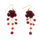 Max 1 Pair Bridal Crystal Earrings Cloth Rose Flower Earrings Handmade for Women
