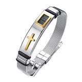 Maxbell 12mm Width Fashion Stainless Steel Adjustable Men Cross Bracelet  Gold