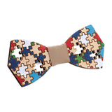 Maxbell Wood Bow Tie Decoration Men Fashion for Birthday Festival Wedding Color Puzzle