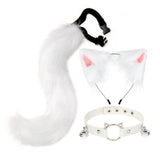 Maxbell 3x Plush Fox Ears and Tail Set Women Girls Headwear Neck Collar Choker Set white