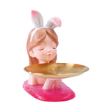 Maxbell Nordic Girl Figurine Storage Tray Statue Sculpture for Decoration Ornaments Pink