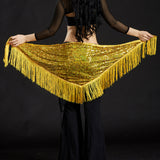 Max Belly Dance Hip Scarf Shining Triangle Tassel Hip Scarves Skirt Yellow