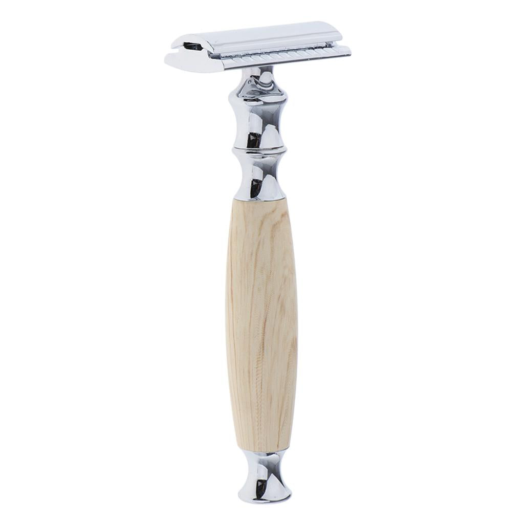 Maxbell Wood Handle Double Edge Safety Shaving Razors Moustache Grooming Tool Beige