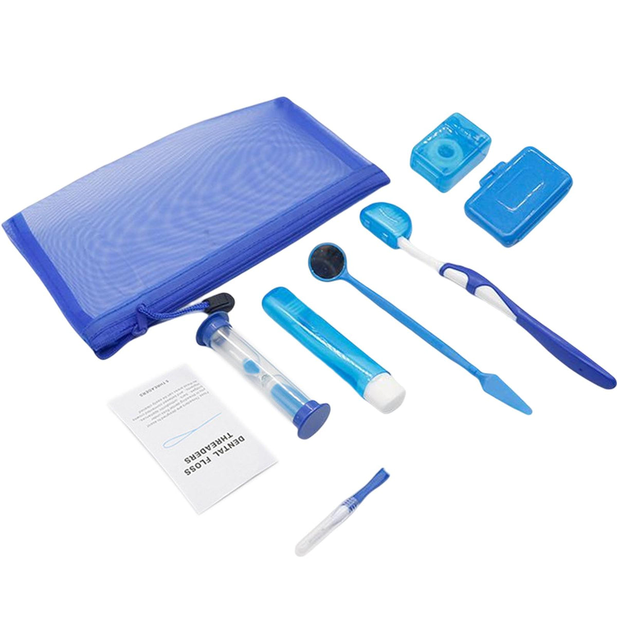 Maxbell 8Pcs teeth Care Kit Mouth Mirror Waxing Hourglass Timer Braces Cleaning Blue