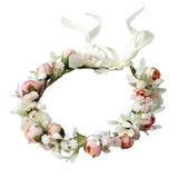 Maxbell Flower Headband Bride Crown Tiaras with Adjustable Ribbon for Wedding Pink