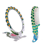 Max Antique Foldable Women Metal Cosmetic Mirror Vanity Set with Comb Green
