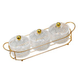 Maxbell Luxury Snack Dishes Multi Use Condiment Tray with Holder for Picnic Candies Clear 3 Bowls